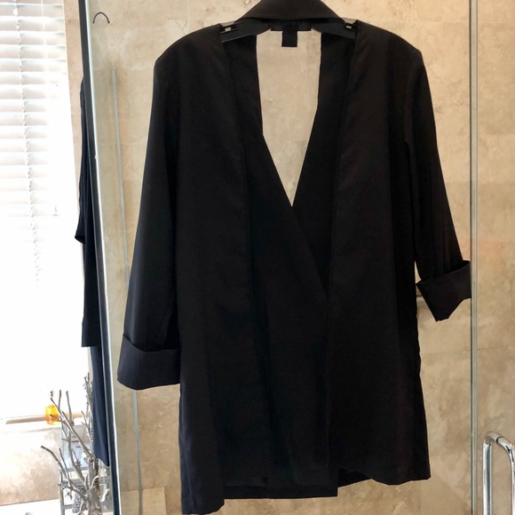 Factory Black Double-Breasted Sheer Back Blazer - Picture 4 of 8